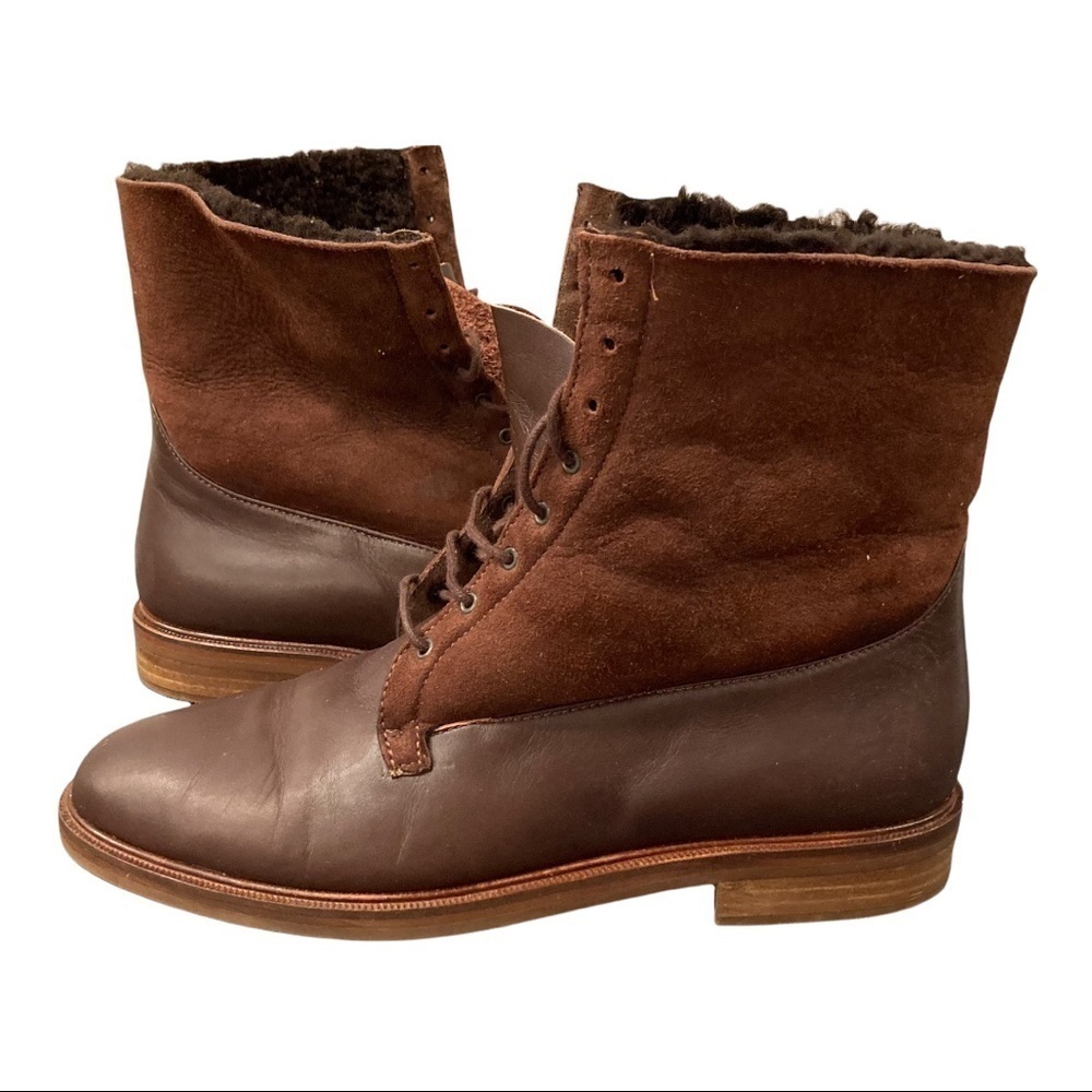 Ann Taylor sz 7.5 brown leather suede faux fur laceup boots